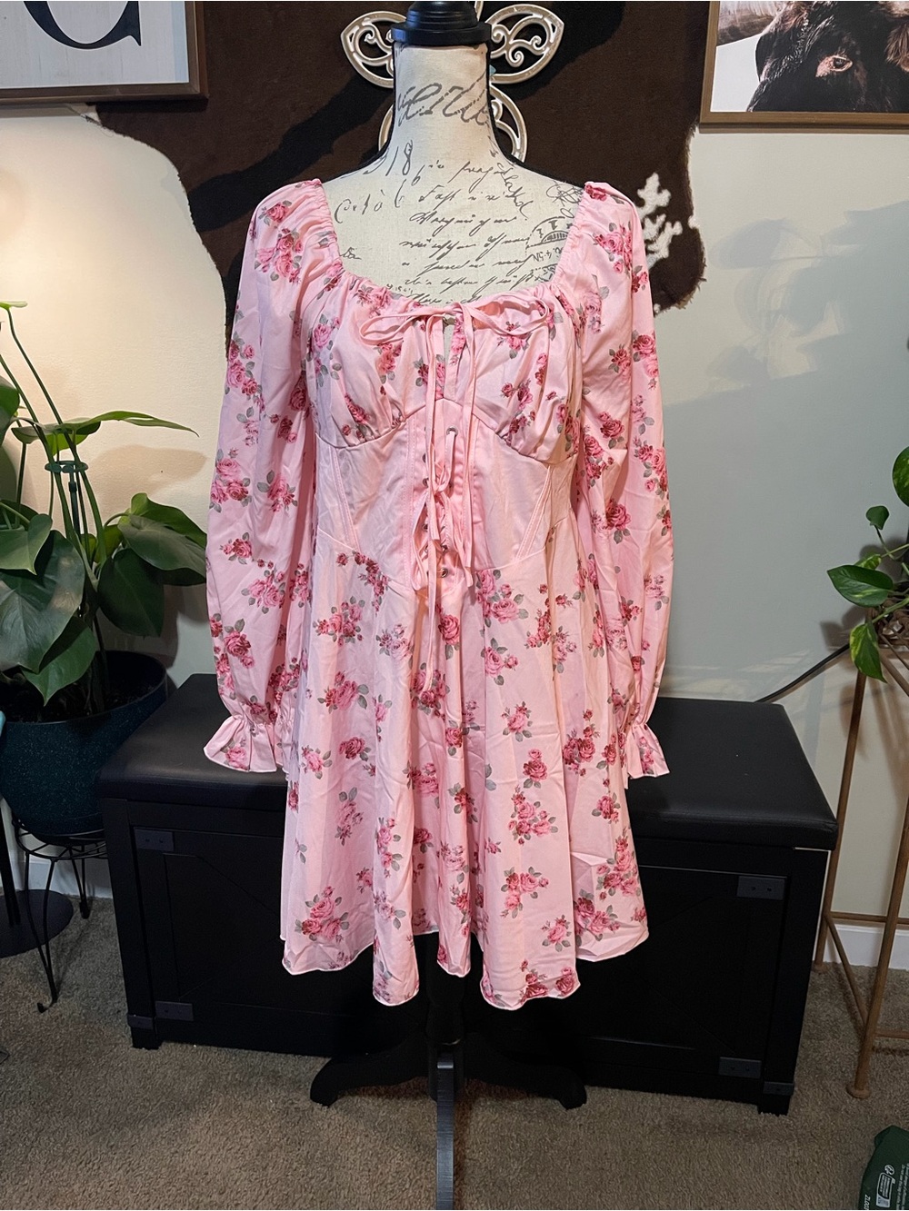 SHEIN Pink Floral Long Sleeve Mini Dress